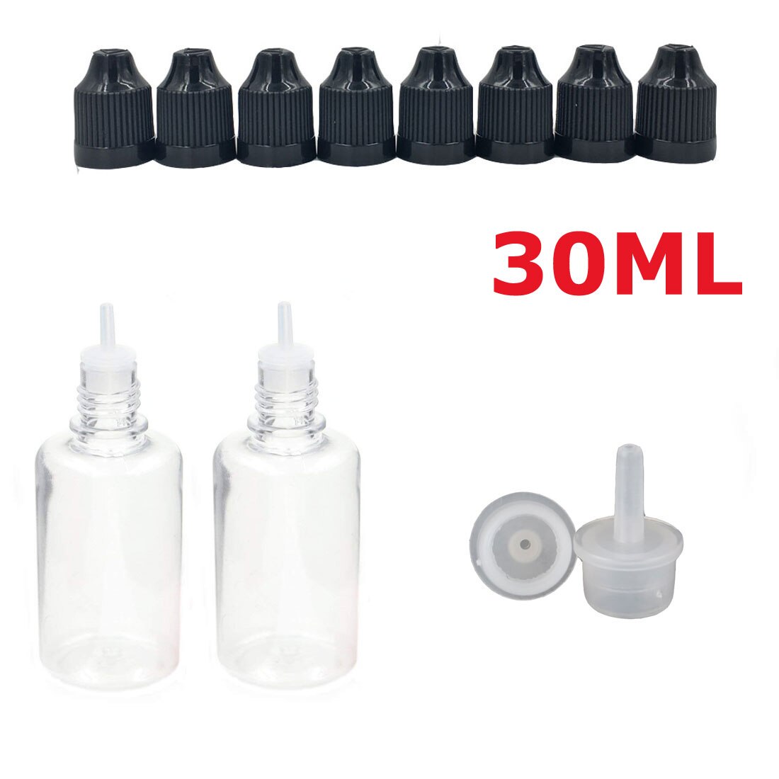 10 Stuks X 3 Ml-100 Ml Pet Clear Dropper Flessen Lege Plastic Sap Eye Liquid Hervulbare Containers Met zwart Caps Dropper Tips: 30ML x 10PCS