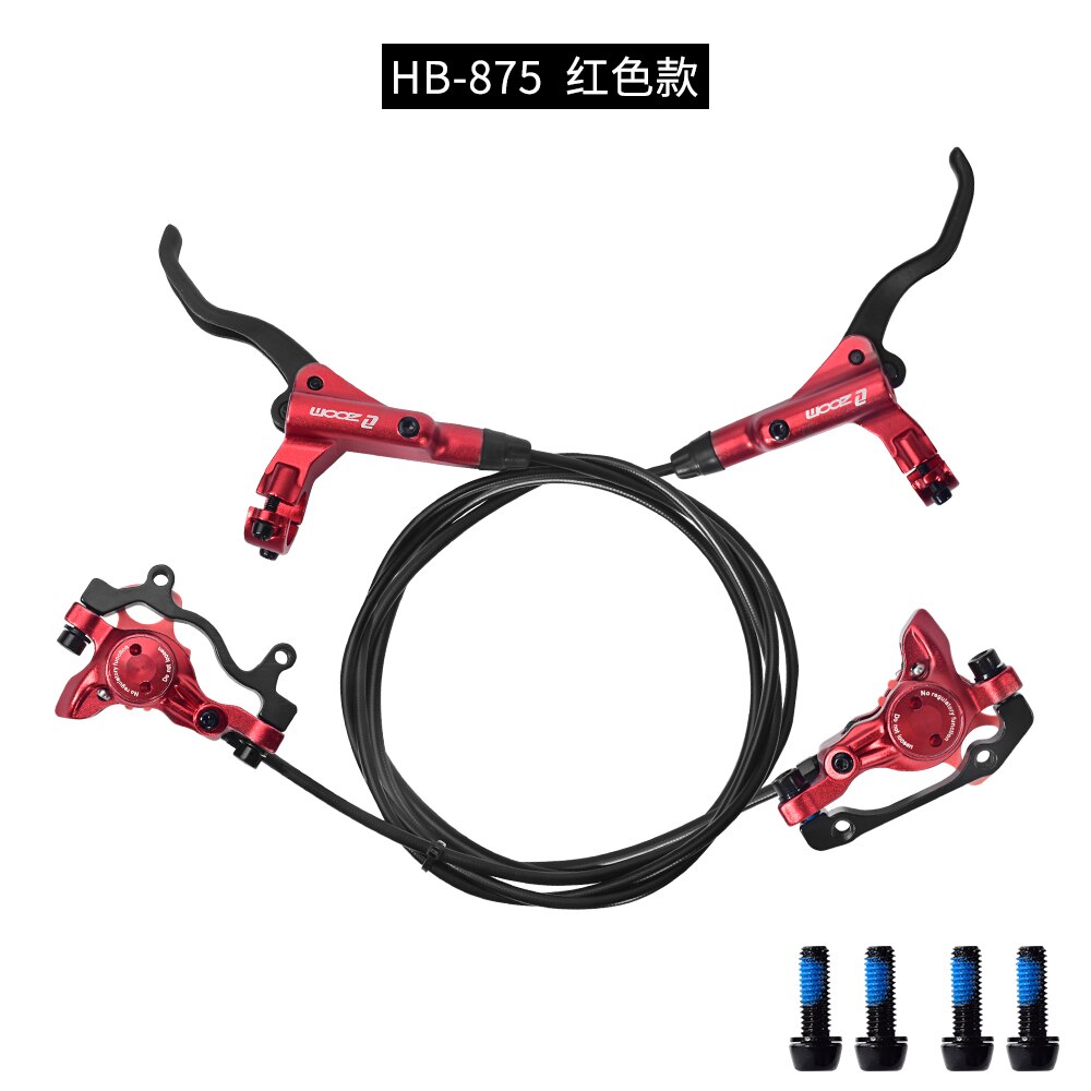 ZOOM-freno de disco hidráulico para bicicleta de montaña, tubo de aceite grueso, antidesgaste, aleación de aluminio, 4 colores, HB-875: red  set