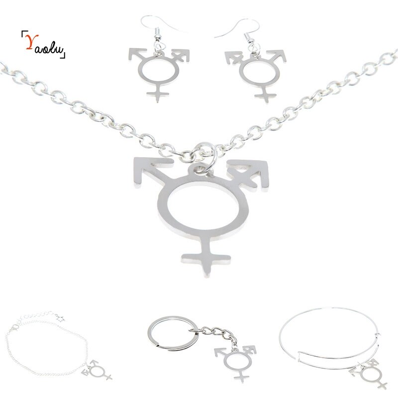 Transgender Pride Jewelry set identities non Binary lgbt Trans Pride Charm Necklace Bangle Kerying Earring Ankle: 1set