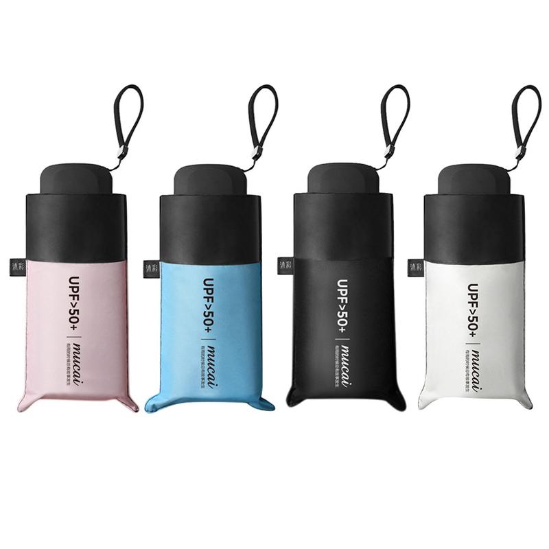 Mini 5 folde anti-uv parasol med fladt håndtag passer perfekt i din makeup taske kuffert eller børnerygsæk