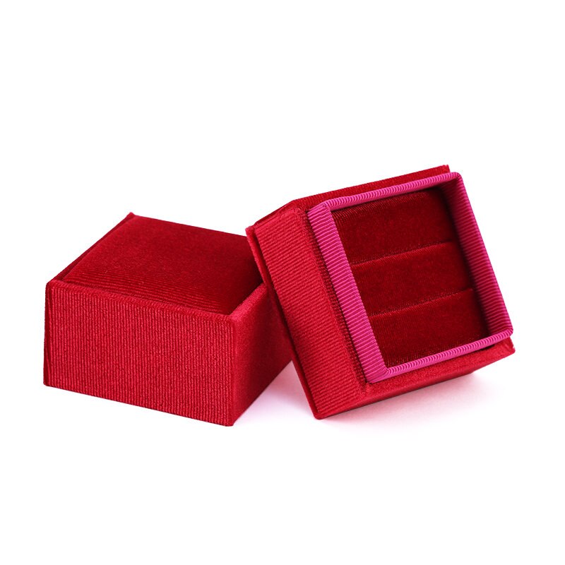 Hexagon Shape Fluwelen Doos Dubbele Ring Opbergdoos Bruiloft Ring Display Voor Vrouw Oorbellen Verpakking 5 Kleuren: Square Red