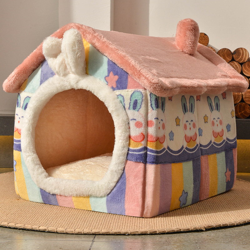 Abnehmbare Hund Haus Welpen Zwinger Haustier Luxus Villa Katze Zelt Nest Geschlossenen Teddy Chihuahua Höhle Kleine Hunde Korb Hund Liefert: Regenbogen Hase / M 48x40x39cm