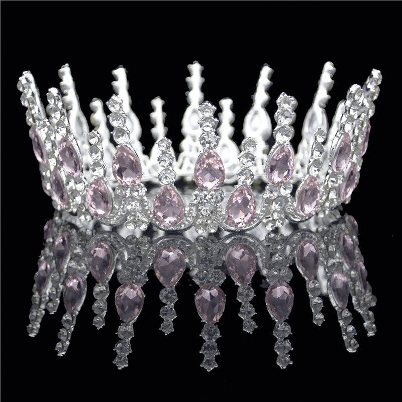 Wedding Tiara Crown - Round Rhinestone Bridal Headpiece - Gold & Silver Plated Zinc Alloy