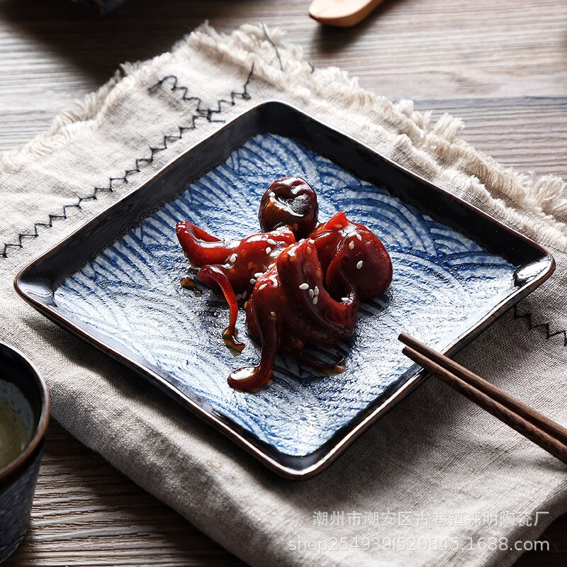 4 Style Wave Plates Retro Ceramic Tableware Sushi Dish Sea Wave Cuisine Steak Barbecue Platter Fish-shaped Star Anise