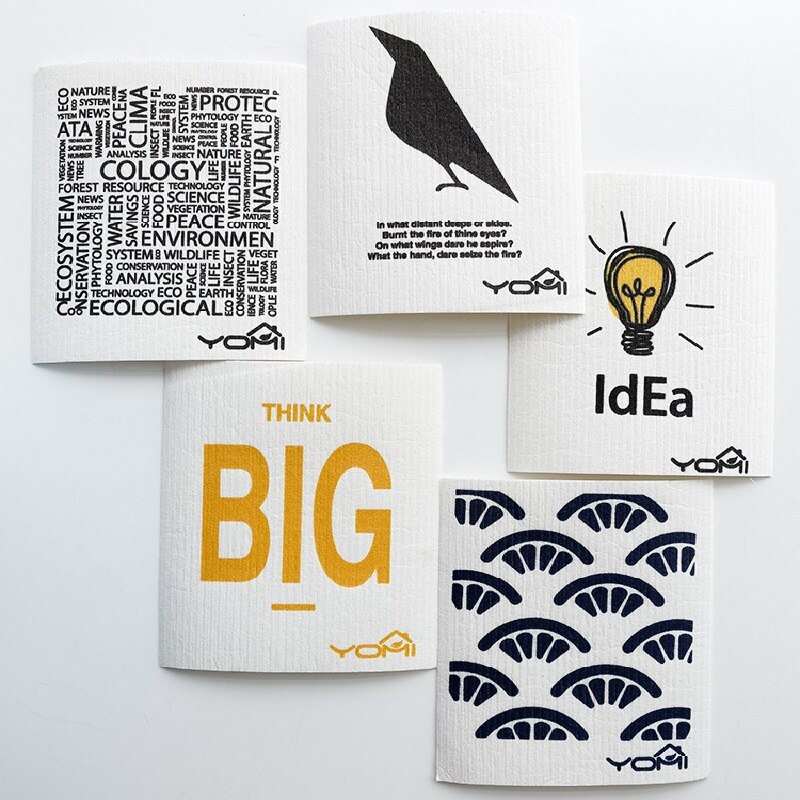 Bamboevezel schoonmaakdoeken, katoenen vaatdoeken met vogelmotief, herbruikbare schuurspons, ontvettingsdoek, keukenhanddoek