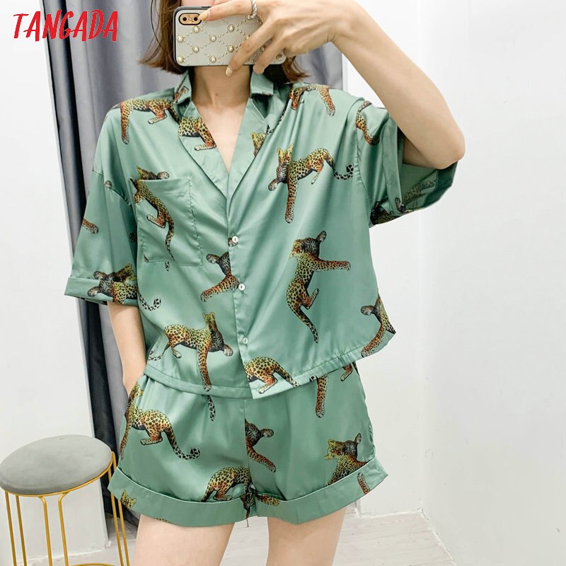 Tangada kvinder animal print print toppe shorts sæt kulør 2 stykke sæt skjorte og shorts 3 w 157
