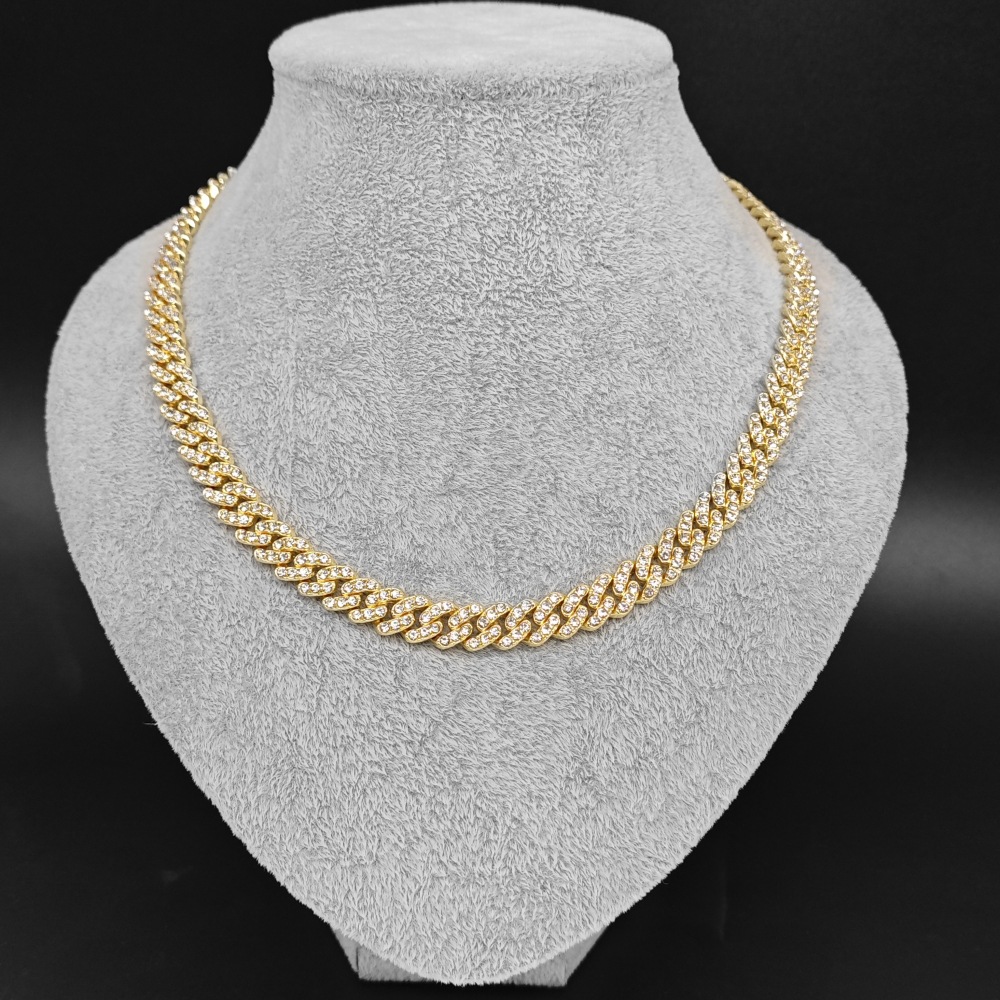 9MM Hip Hop Men Women Prong Cuban Link Chain Necklace Bling Iced Out 1 Row Rhinestone Paved Miami Cuban Chain Jewelry