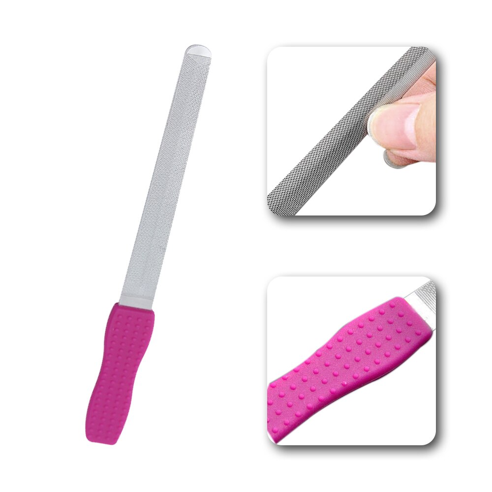 1pc Lime A Ongle Nail Filer lixa De Unha Double-sided Concave Convex Nail File Pilnik With Silicone Non-slip Handle Manicure