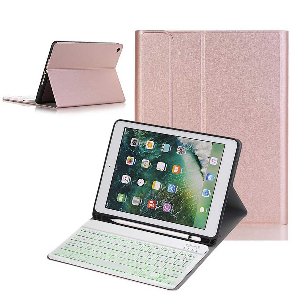 Cover For iPad 10.2" Keyboard Case Backlight Wireless Keyboard Cover For iPad 10.2 inch PU Leather Flip Stand Case: Rose Gold