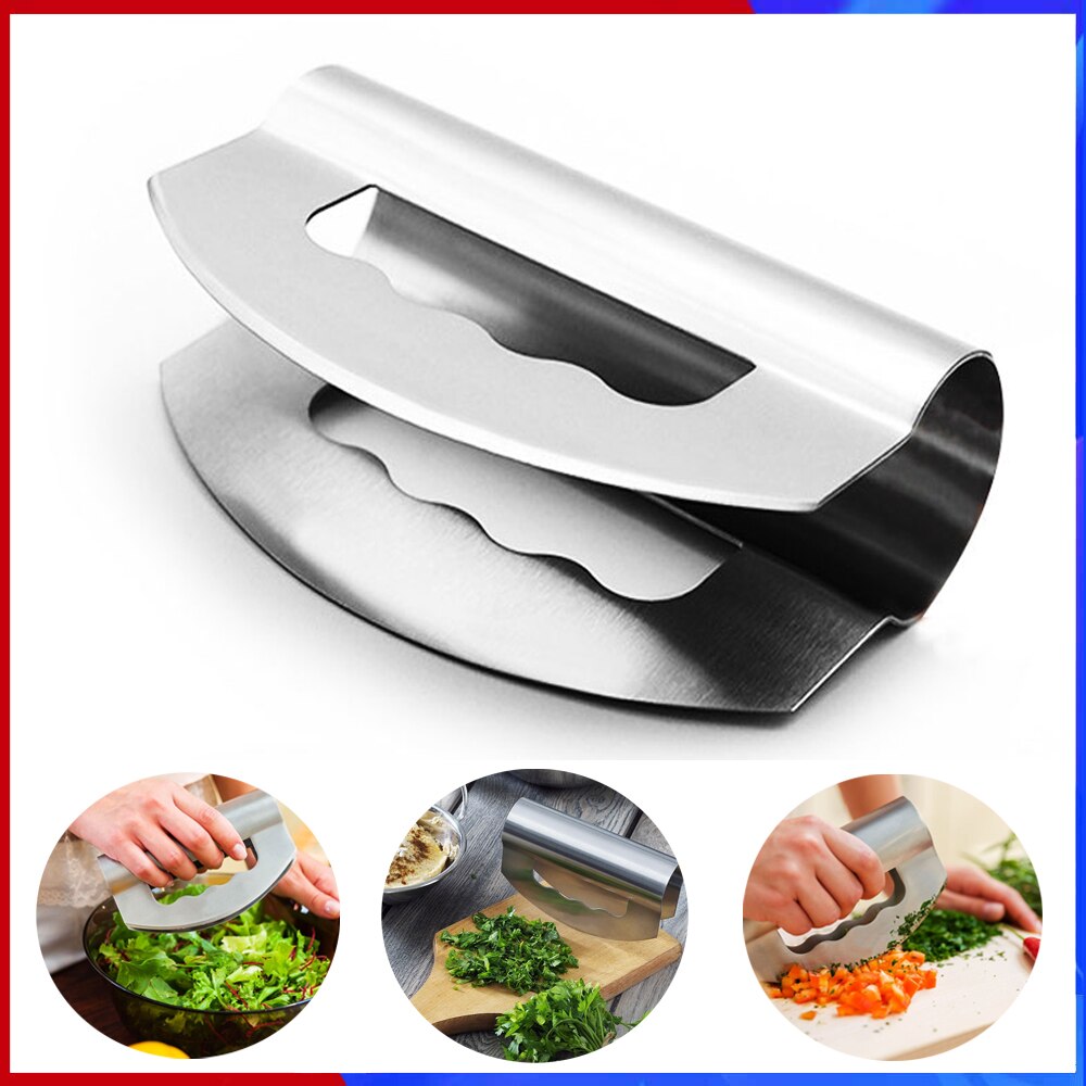 1Pcs Mezzaluna Chopper - Stainless Steel Mezzaluna Knife Multipurpose Premium Salad Chopper for Home and Restaurant
