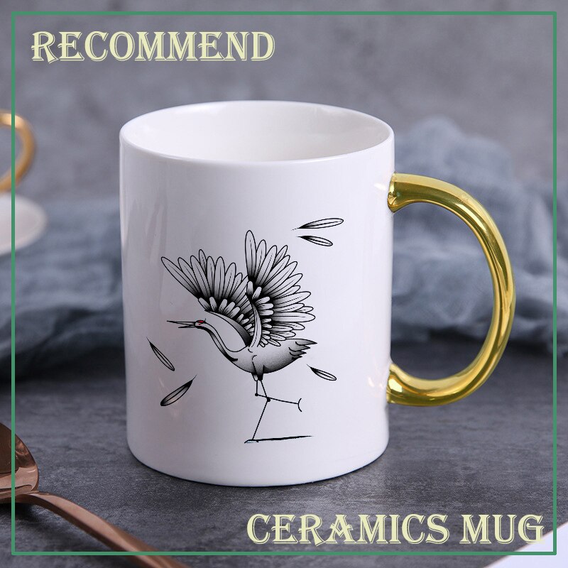 Creatieve Chinese Crane Mok Goud Handvat Keramische Koffie Mokken Thee Melk Bier Mok Water Cup Drinkware Cup KTDW-026