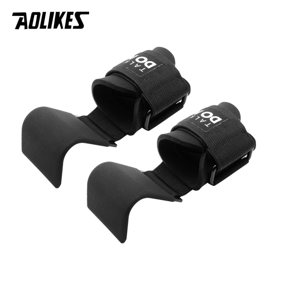 AOLIKES-gancho de acero para levantamiento de pesas, gancho de soporte de muñeca, antideslizante, para gimnasio, hebilla de entrenamiento de fuerza, 1 par