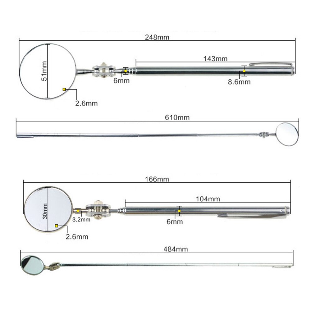 Telescopische Detectie Lens Auto Reparatie Inspectie Ronde Spiegel Hoek View Tool