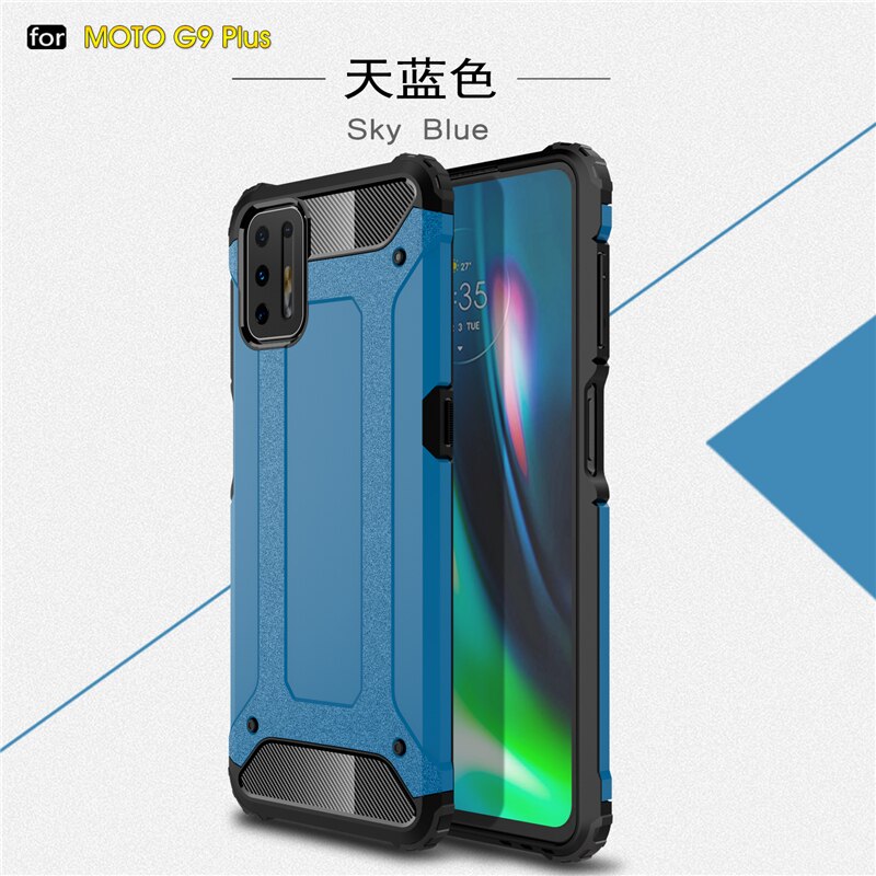 Case For Motorola Moto G9 Plus Case Bumper Anti-knock TPU+PC Hybrid Armor Cover For Motorola G9 Plus Phone Case For Moto G9 Plus: Moto G9 Play(Moto G9 / Skyblue