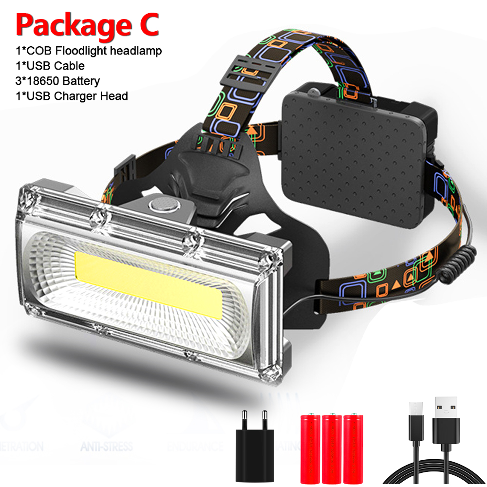 11000LM Floodlight COB Headlamp Powerful Rechargeable 3Modes Waterproof Head Torch 18650 Battery Frontal Light Fishing Camping: green