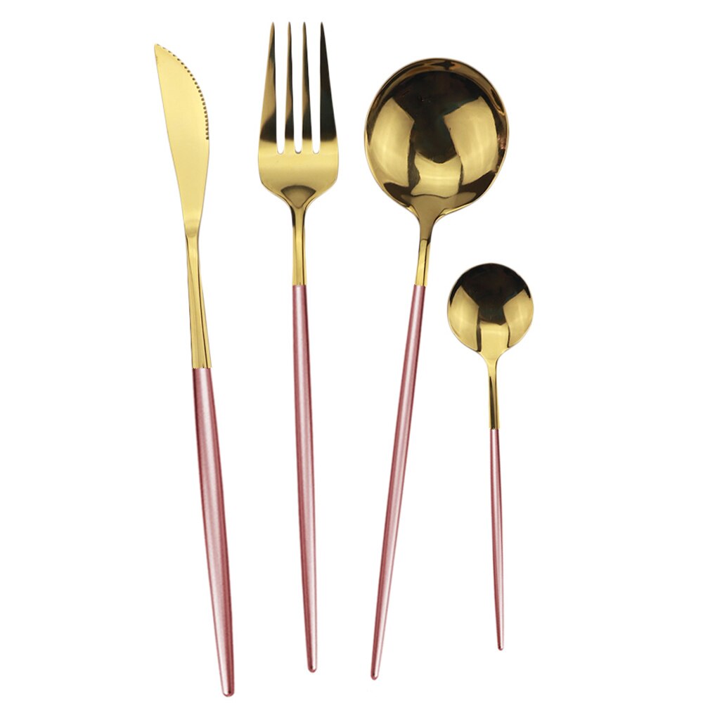Couverts en or blanc miroir de cuisine | Ensemble de vaisselle 304 service de vaisselle en acier inoxydable, couteau fourchette cuillère service de table 32 pièces/8: Pink Gold