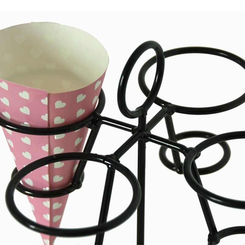 Czarny żelazny stożek lody stojak stożek stożek stojak mini lody bukiet stojak