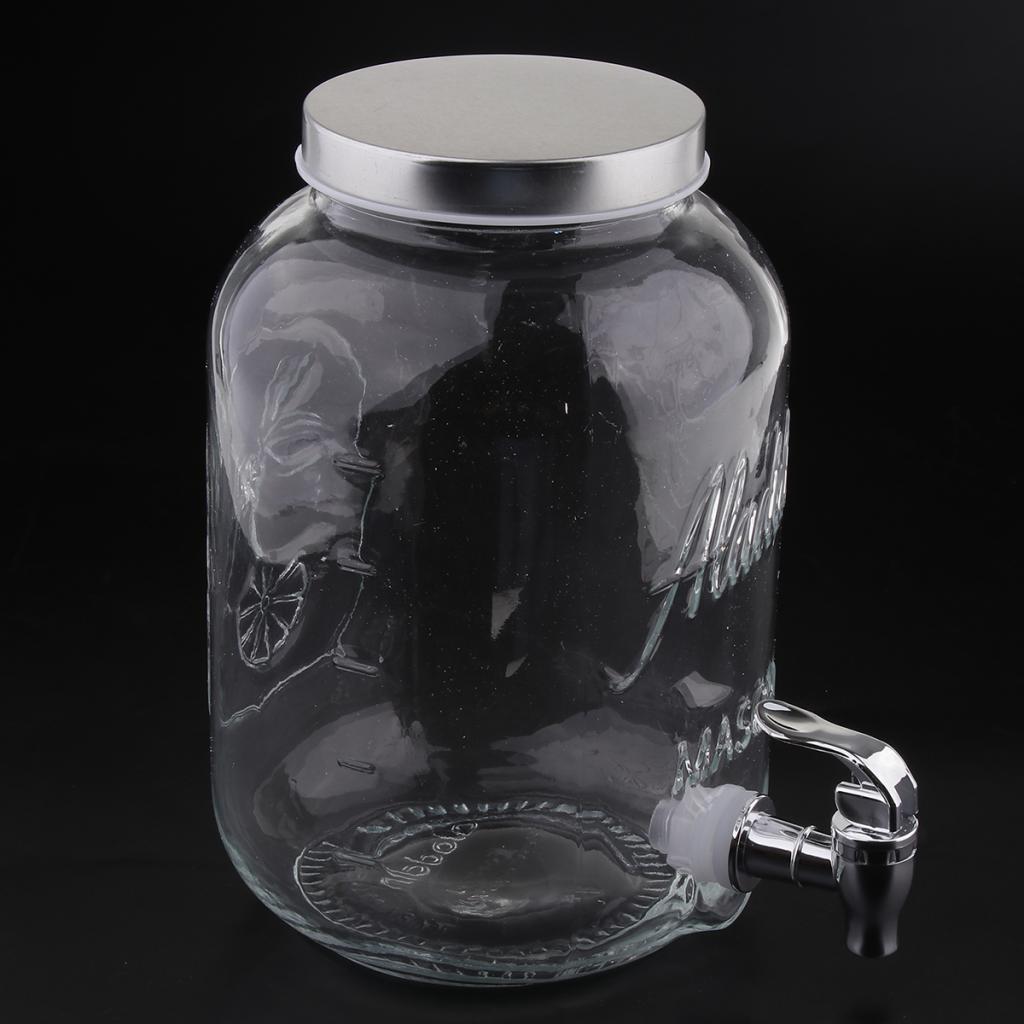 4L Glass Beverage Water Drinks Dispenser Jug Jar Lid Juice Cocktail Lemonade