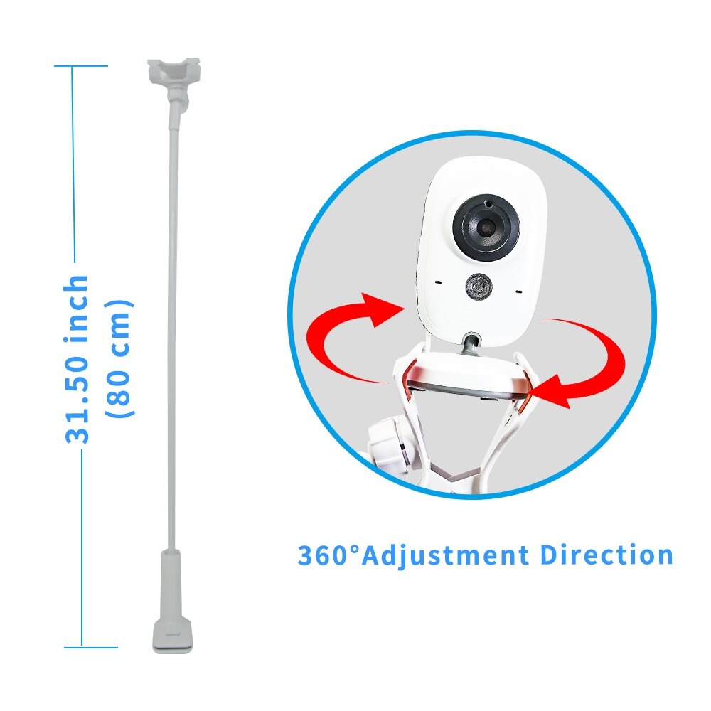 TakTark-Soporte universal para cámaras de seguridad para bebés, base de cuello largo ajustable de múltiples funciones, modelo C80, en color blanco para monitores de vigilancia de recién nacidos