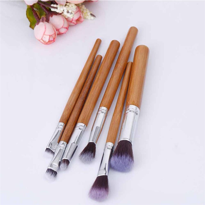 SAIANTTH 6pcs nature bamboo makeup brushes set foundation eyeshadow eyeliner lip cosmetic kit eyes pincel maquiagem: Default Title