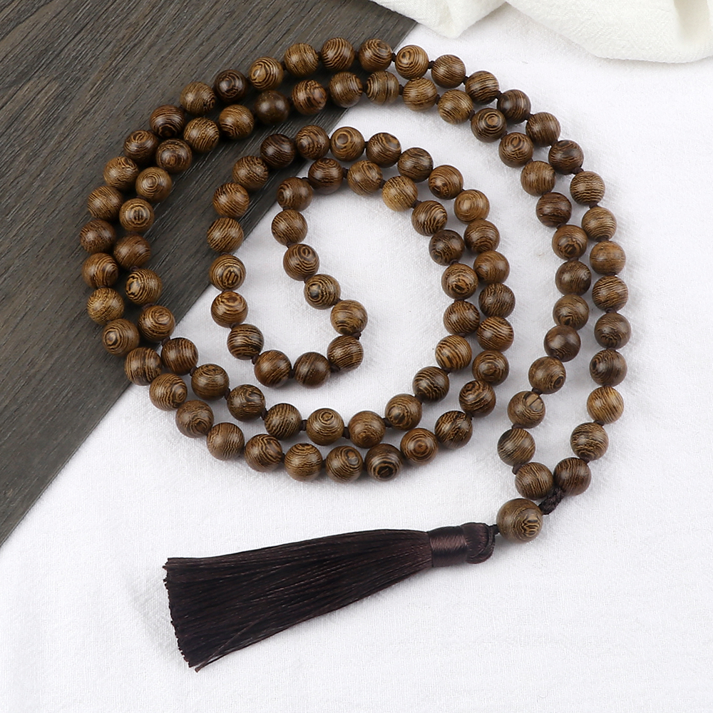 Collier de perles Mala Vintage 6 8 10mm, perles en bois originales pour hommes et femmes, colliers de méditation de Yoga avec pompon, bijoux bouddhistes de prière, 108