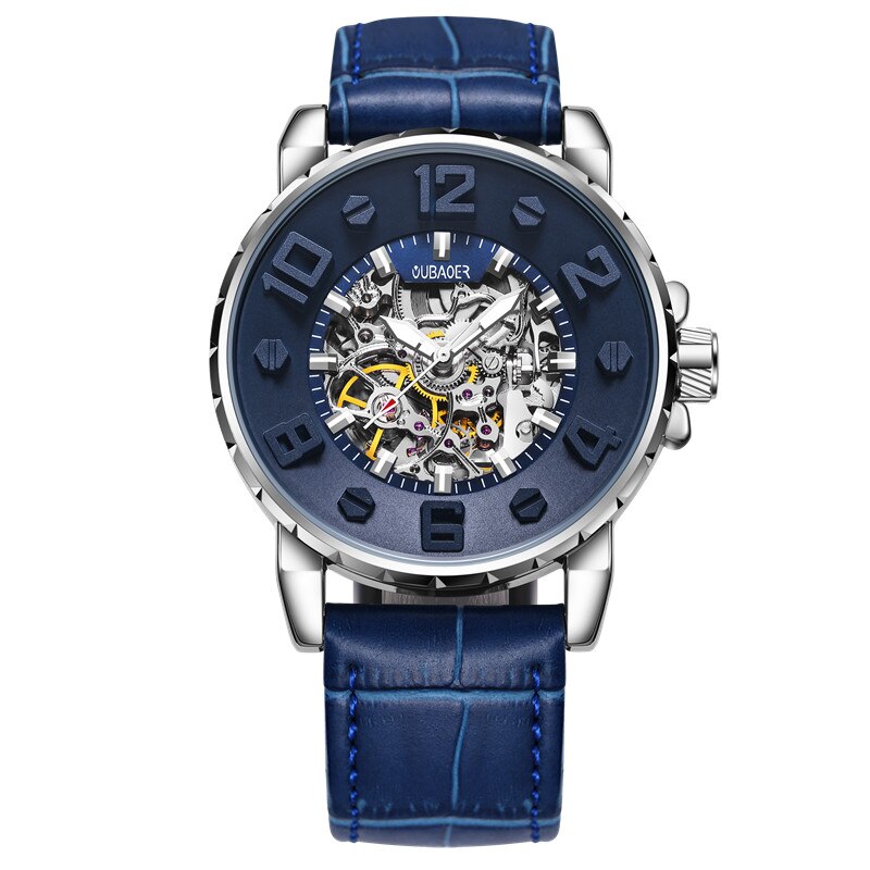 OUBAOER-Reloj de pulsera para hombre, de negocios, automático, Tourbillon, mecánico, resistente al agua, masculino,: silver blue 004A