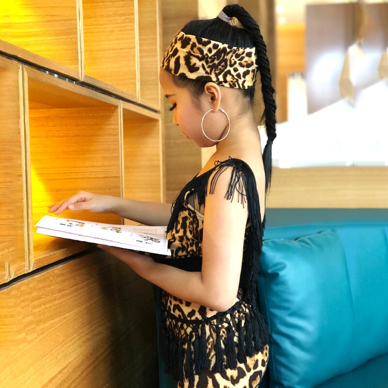 Latin Dance Costumes High-End Tassel Leopard Rompers Jumpsuit Latin Dance Dress Practice Clothes Girls Latin Dance Pants DQS4246