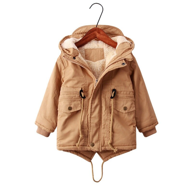 Lange stijl kinderkleding winterjas voor jongens fleece fluweel kinder jongens meisjes jas bovenkleding overalls voor kinderen: Khaki / 4t