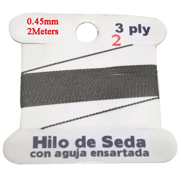 2M Long Dia 0.45mm 3 PLY White 100% Natural Silk Beading Cord with Needle Attached: green