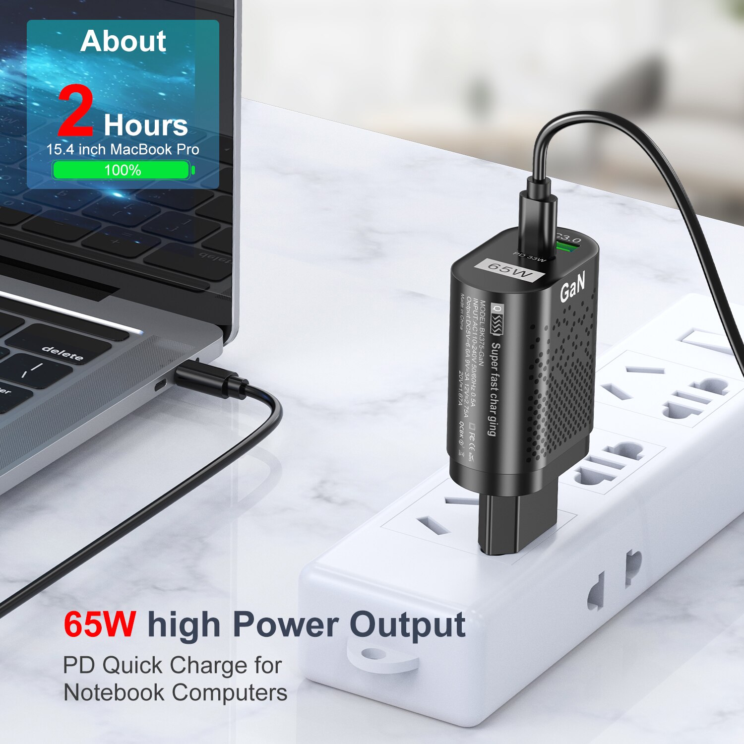 Ładowarka UKGO 65W GaN typ C PD USB QC 4.0 QC 3.0 szybka ładowarka przenośna ścienna do iPhone 13 12 Samsung Galaxy Macbook iPad