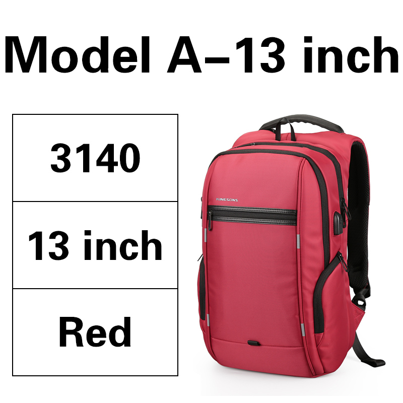 Kingsons Functionele Rugzak Mannen Laptop 13.3 15.6 17.3 Inch Anti-Diefstal Reizen Rugzakken Waterdichte Schooltassen Casual Daypacks: Model-A-13inch red