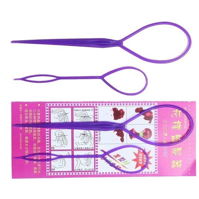 2pcs Magic Hair Braiding Twist Curler Styling Set DIY Styling Tool Kit Hairpin Holding Braiders Pull Hair Ponytail: a-Violet
