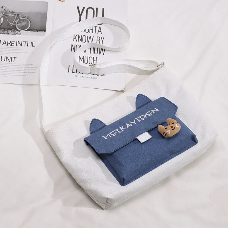 Koreaanse stijl ins canvas messenger bag dames studenten veelzijdige schoudertas schattige zachte meisjes messenger bag: Wit