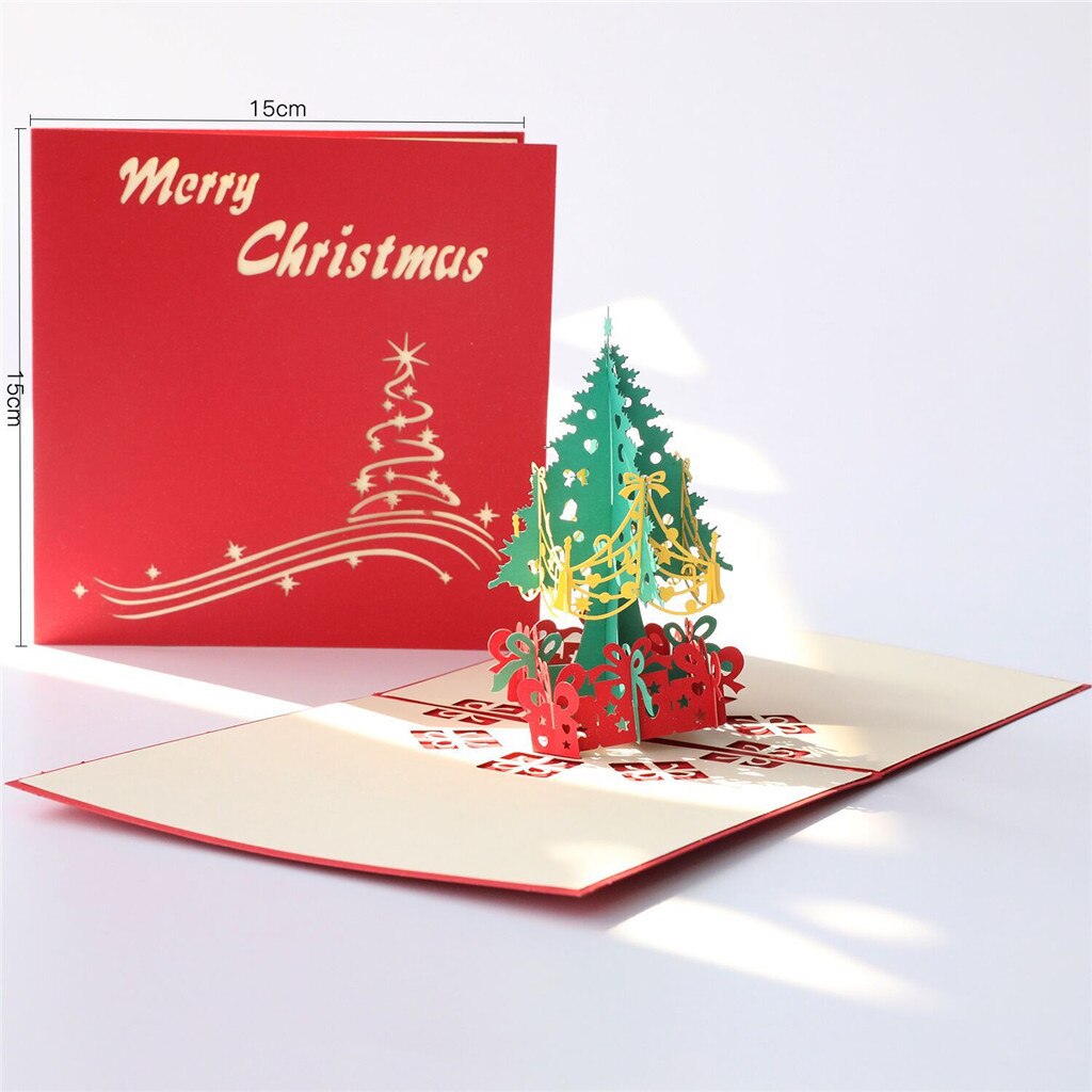 3D Pop Up Christmas Card Decorations Christmas Tree Greetings Card for Xmas Year Baby Greeting Cards Handmade