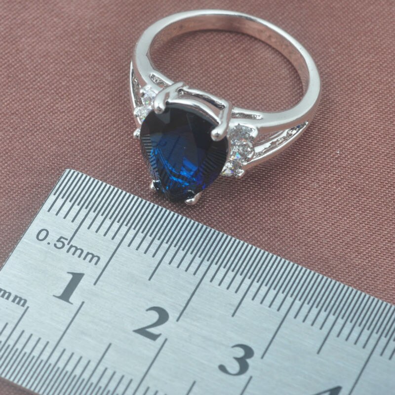 Vrouwen Bruiloft Sieraden Blue Water Zirconia Zilver Kleur Sieraden Sets Ketting Hanger Oorbellen Ringen Beste TZ0255