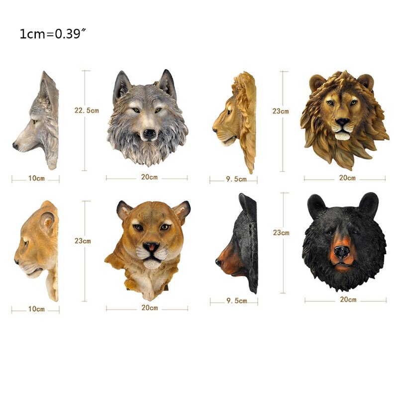 Décoration murale 3D en résine avec tête d&#39;animal, loup, tigre, léopard, Lion, ours, Sculpture d&#39;animaux