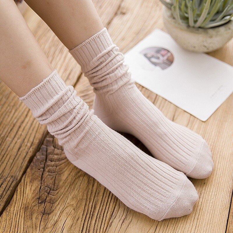 Jeseca Solid Cotton Women's Socks Japanese Kawaii Cute Woman Long Socks Harajuku Vintage Streetwear Hip Hop Sock White Black Sox