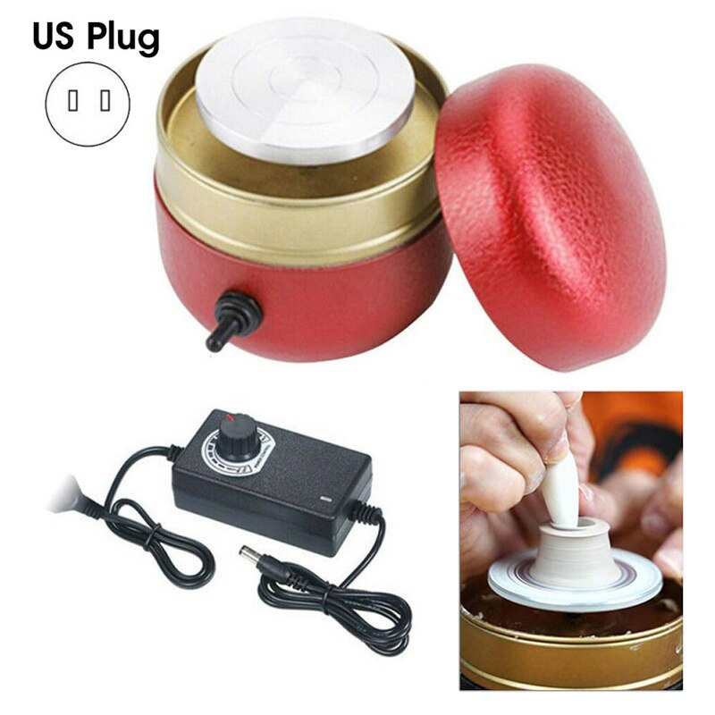 Máquina giratoria de cerámica roja para niños y adultos, Mini herramienta de arcilla con bandeja, de entrenamiento de interés para niños, arte de cerámica: US PLUG 110V