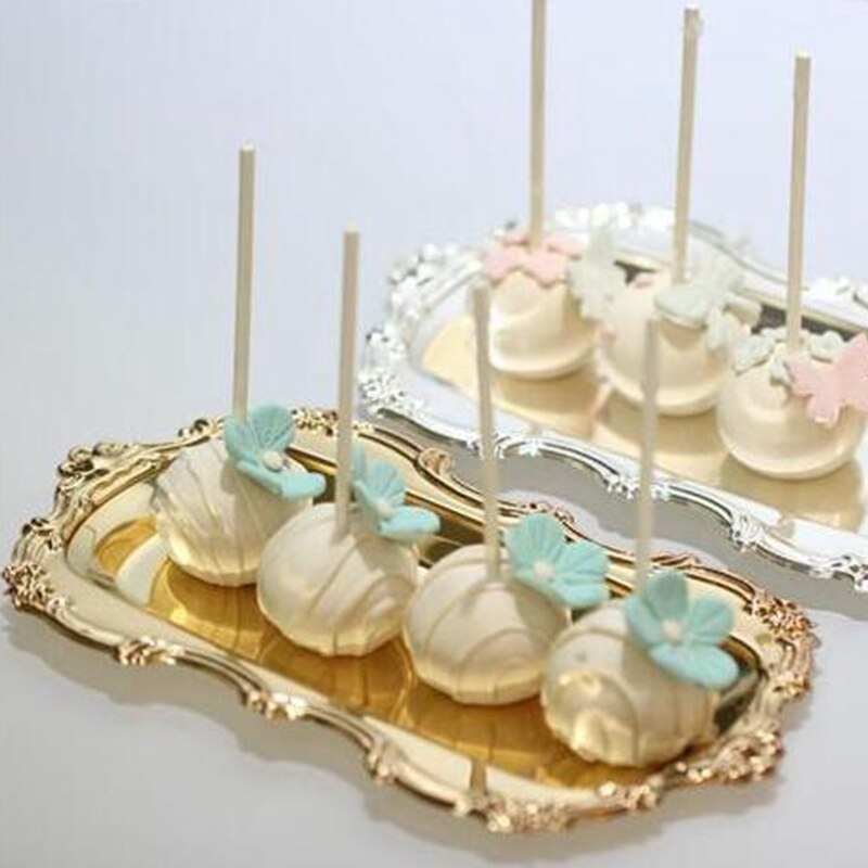Cake Dienblad Graveren Edge Bruiloft Decoreren Dessertbord Rvs Plaat Goud