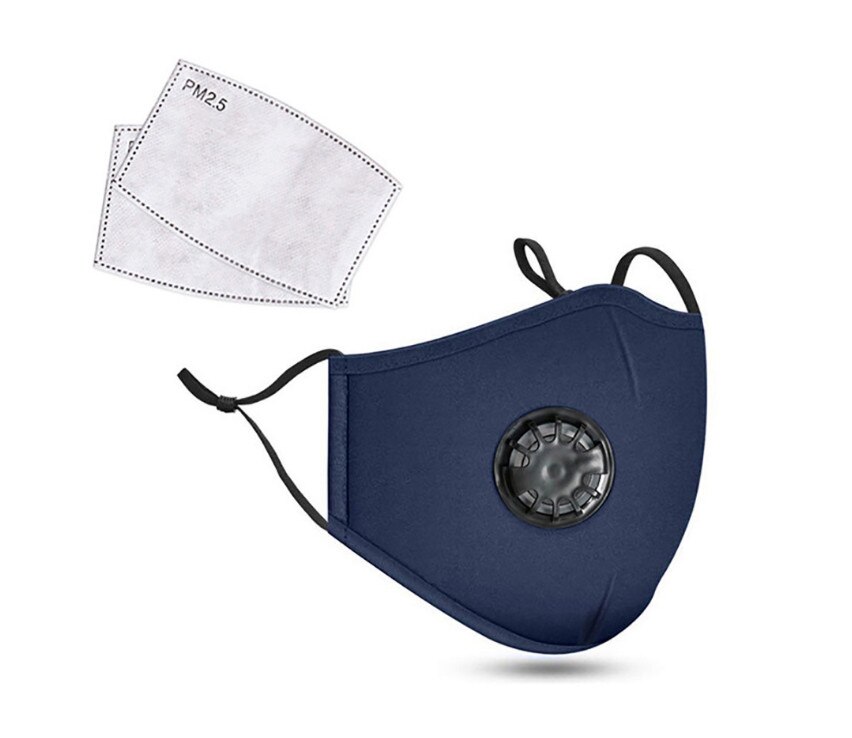 Masque facial avec filtre PM2.5, bavette buccale, bavette lavable, réutilisable, Protection faciale, Anti-salive, projections, pm2, 5: Blue with 2 filters