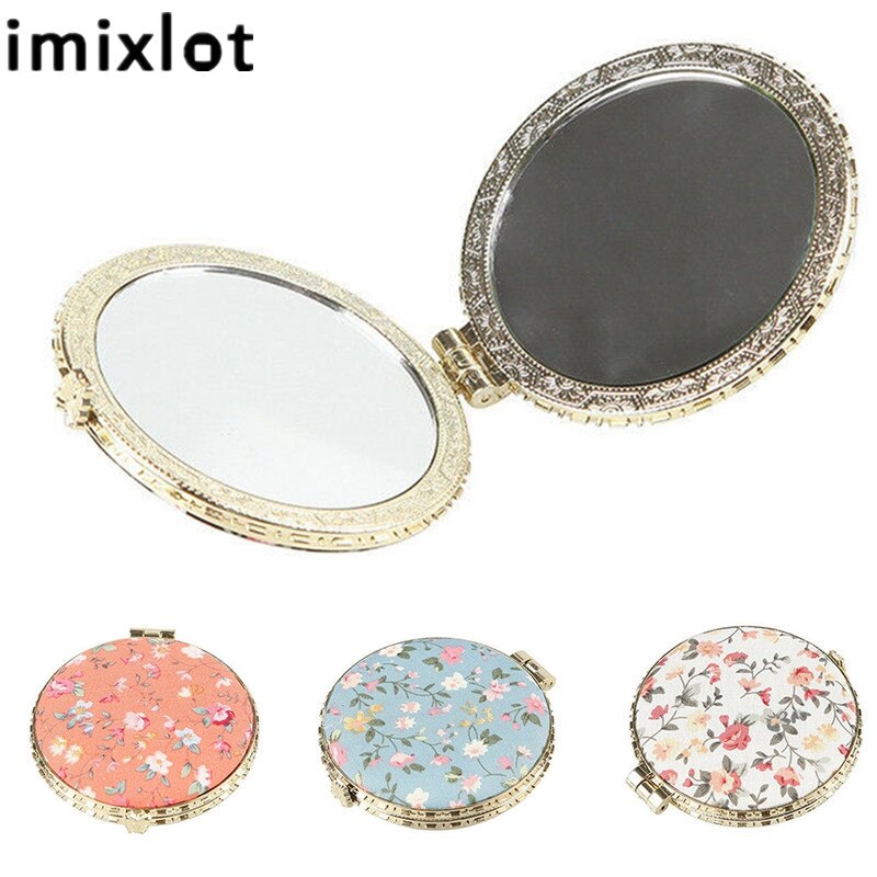 Imixlot mini make-upspiegel, dubbelzijdig opvouwbaar, draagbaar, ronde spiegel, retro-stijl spiegel uit china
