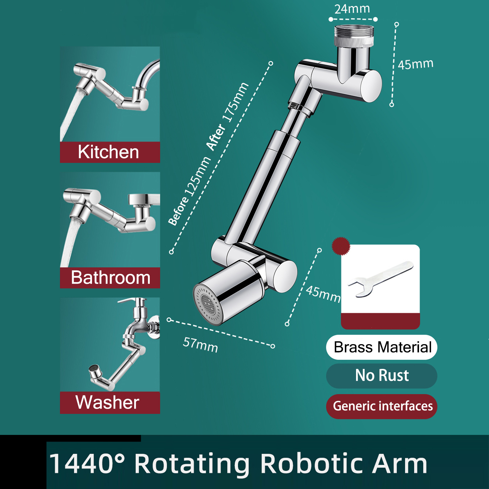 Prolunga per rubinetto 1440° per lavandino del bagno 2 modalità di uscita dell'acqua Girevole Aeratore del rubinetto Attacco per rubinetto girevole Estensione del rubinetto della cucina Tocca Regolazione per il lavaggi