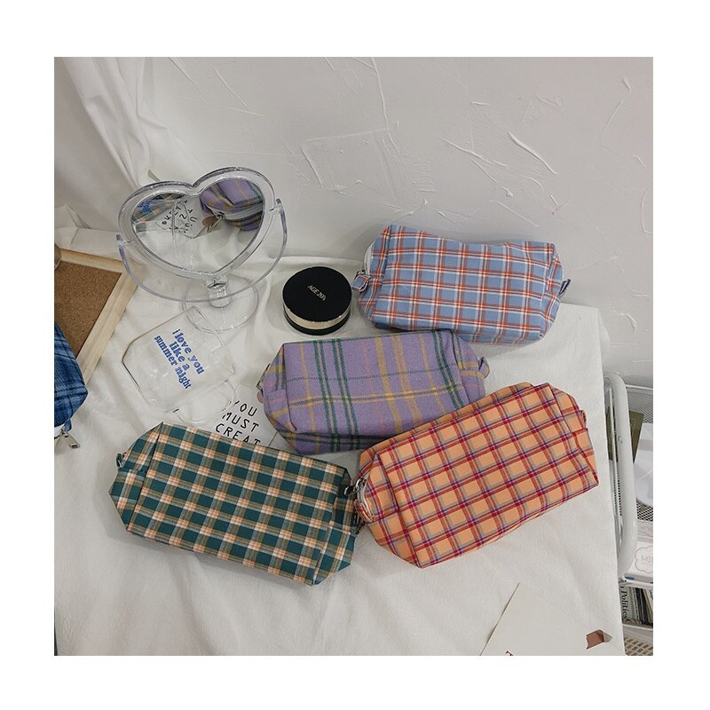 Trousse pour crayons à motifs vintage, pochettes pliable en tissu à carreaux, pour ranger les couleurs, accessoire de rangement pour l'école, les voyages, le maquillage, F136