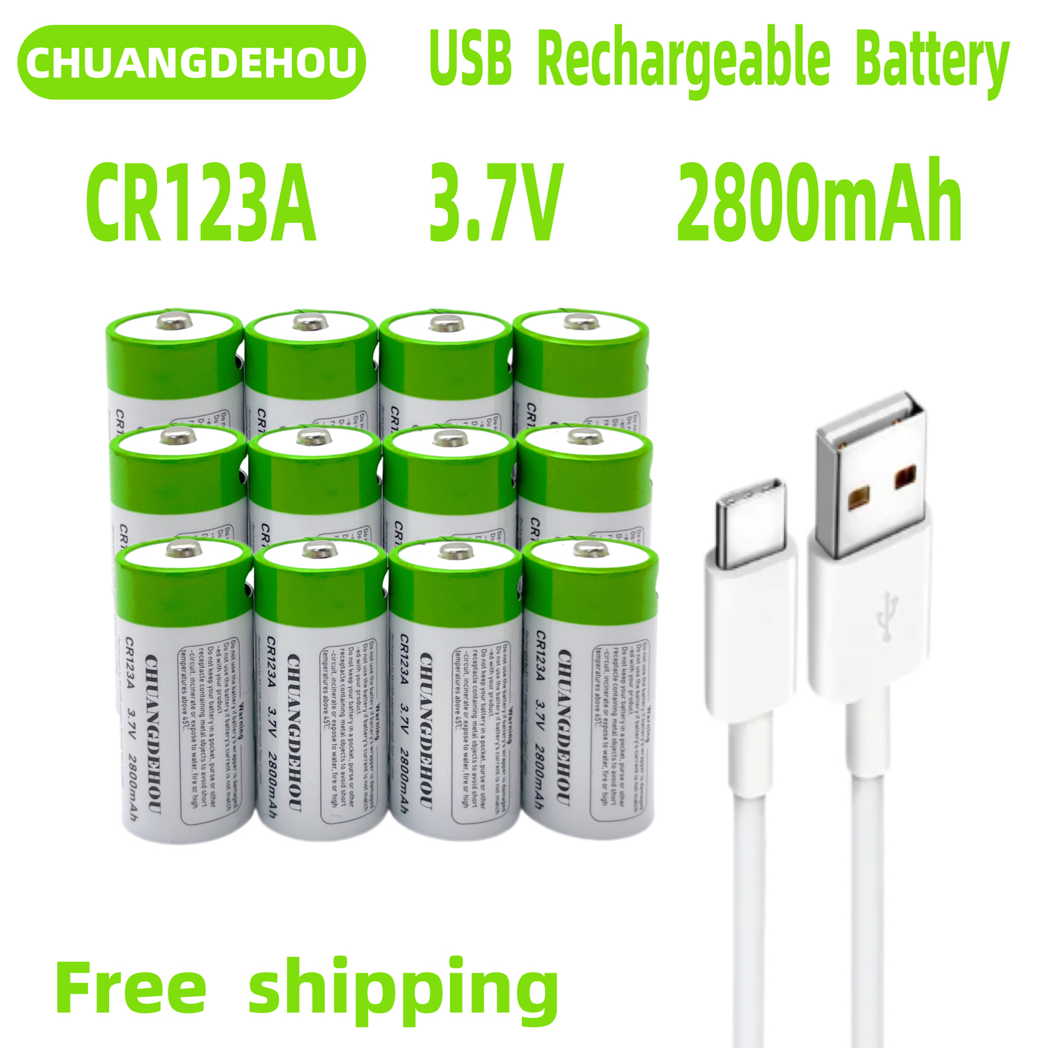 Wiederaufladbarer Akku Cr123A, 3,7 V Lithium-Ionen Cr123A/16340, geeignet für LED-Taschenlampen, Reise-Wandbatterie, Typ-C-USB-Kabel, schnelles Aufladen