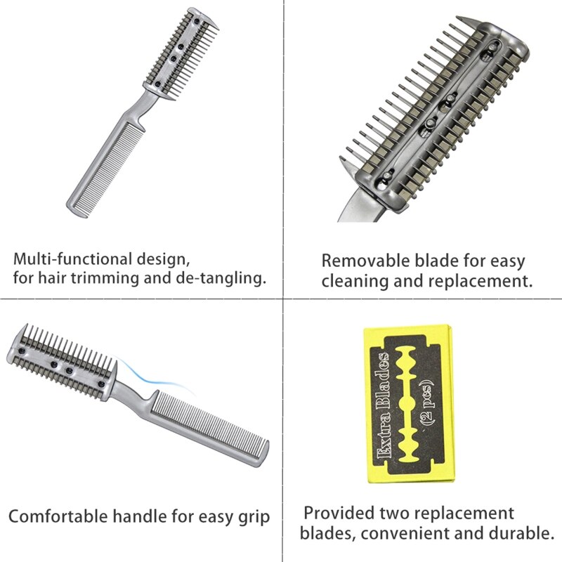 Pet Plastic Comb Double Headed Trimmer Including 2 Metal Blades for Long and Short Haired Cats Dog Grooming Razor Combs