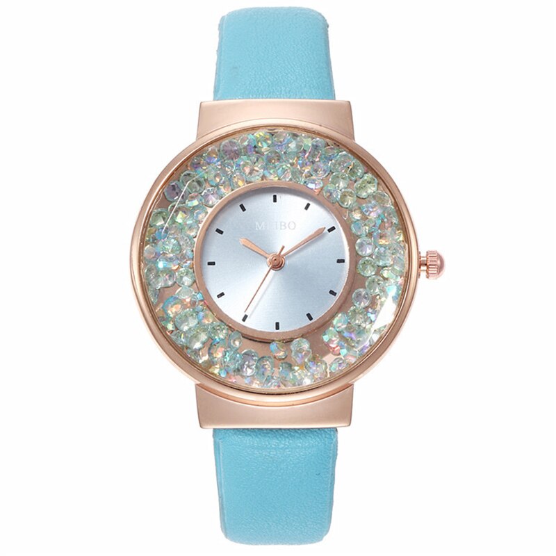 Vrouwen Horloges Luxe Rhinestone Blauw Rood Quartz Horloge Mode Dames Horloge Lederen Armband Horloges