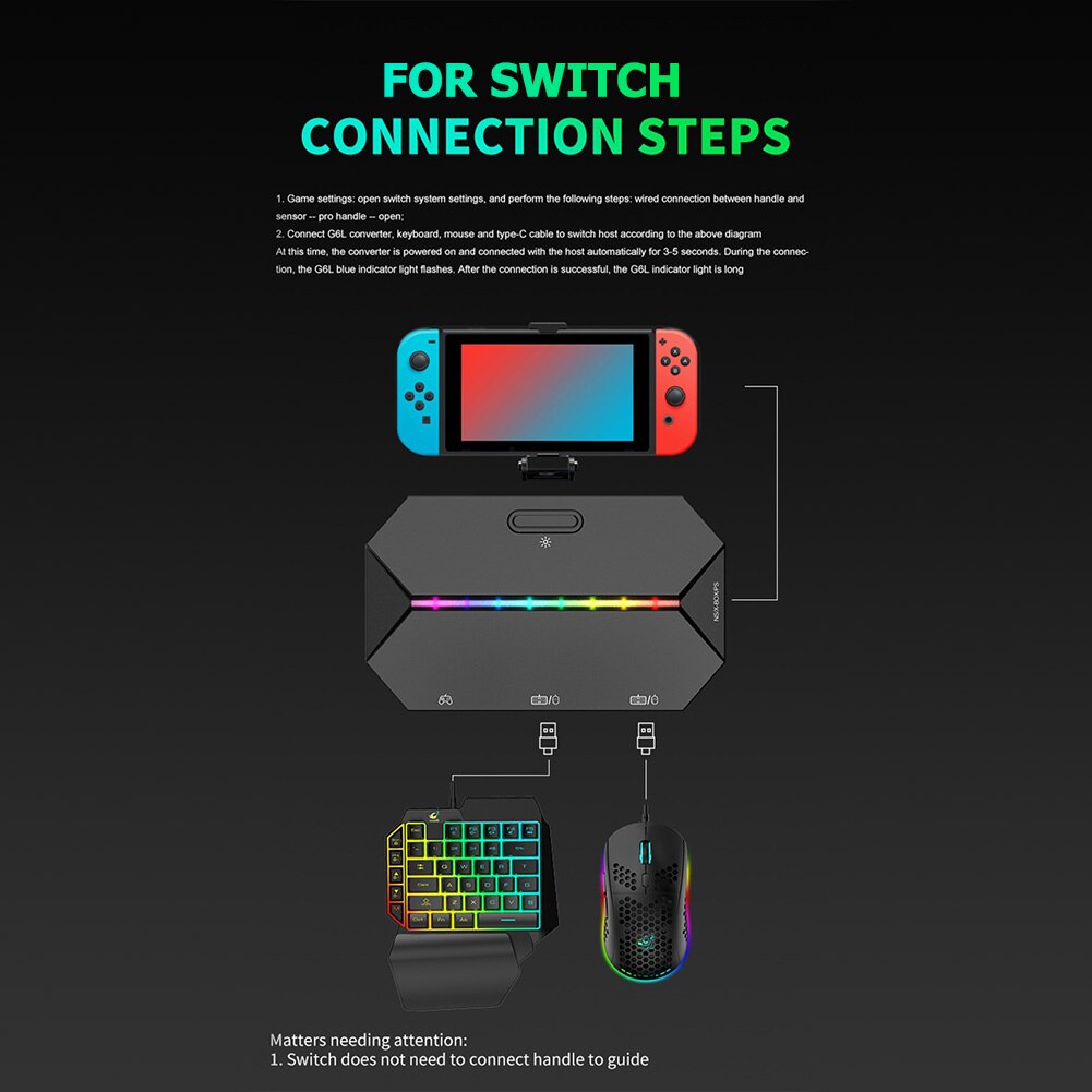 Tragbarer, kabelgebundener controller-adapter für g6l gaming-tastaturen und -mäuse, kompatibel mit nintendo switch und xbox one  ps3 ps4.