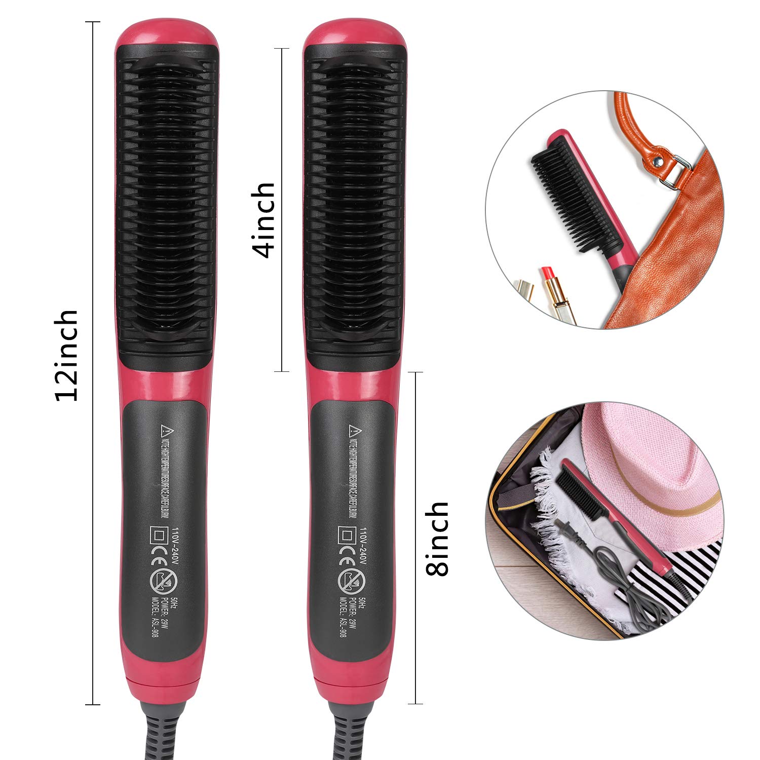 Fast Heating Hair Straightener Brush Straight Hair Comb for Women with Anti-Scald Comb Ceramic Straightening Brush for Travel