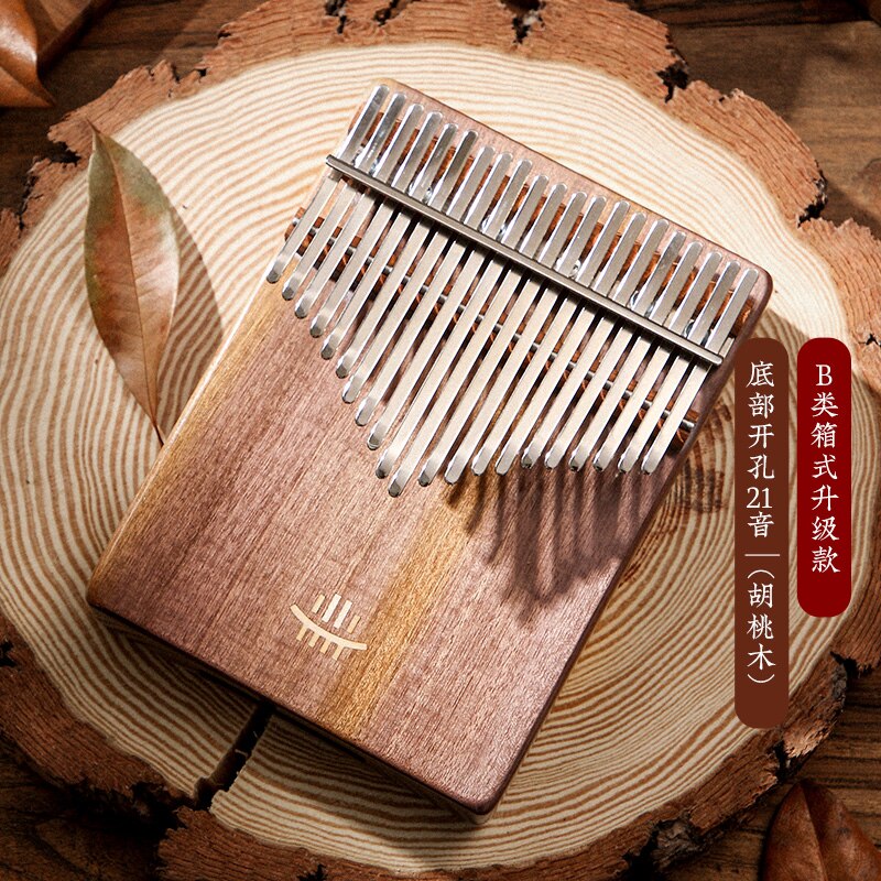 Hluru Kalimba 21 Keys Thumb Piano wooden Gecko Kalimba bottom hole mbira Acacia Musical Instrument for beginner: walnut