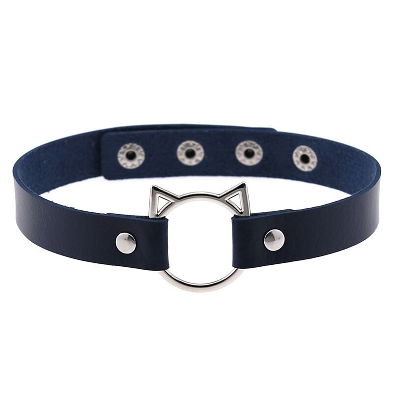 Gargantilla de piel sintética con cabeza de gato para mujer, Collar ajustable, de cumpleaños, joyería: 11